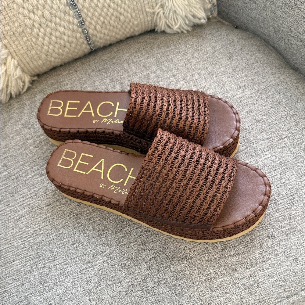 Free People Brown Woven Slide Sandals